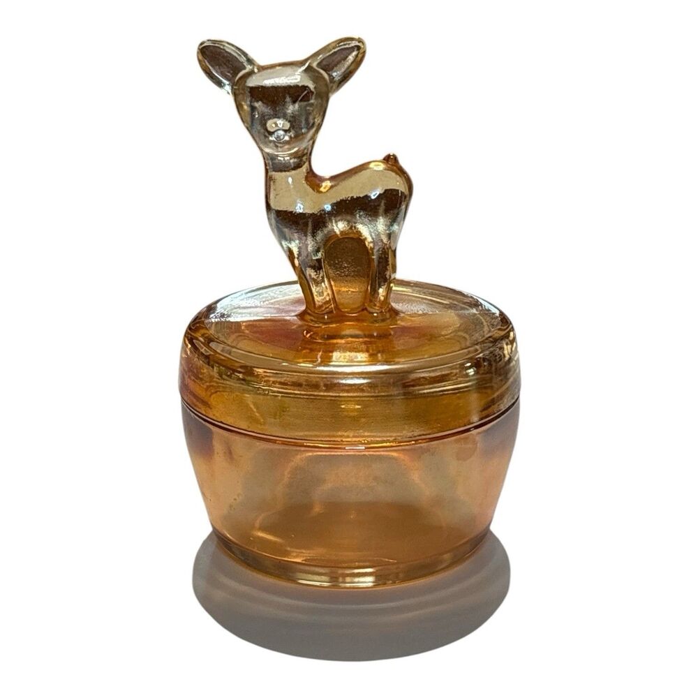 Deer Jeanette Glass Powder or Trinket Box Darling Deer Figure Lid 6β Marigold